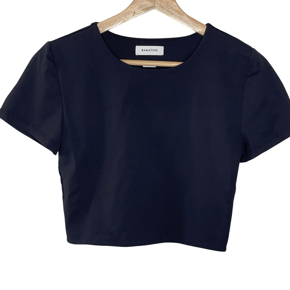 Babaton Black Cropped T-Shirt Short Sleeve Top Minimalist‎ Casual Women's Large